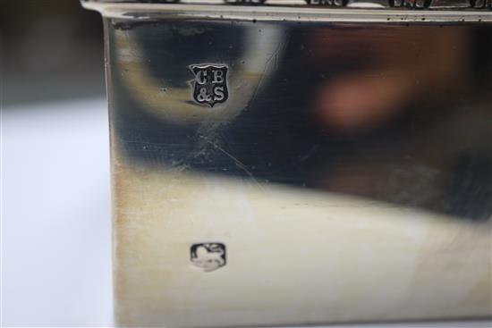 A modern silver cigarette box, by Cooper Brothers & Sons, Sheffield, 1973, 15cm.